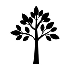 Obraz premium Stylized black silhouette of a tree with leaves and branches