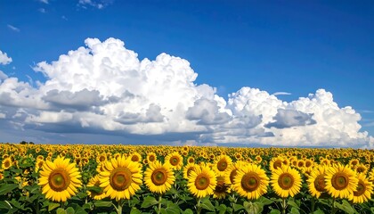 Fototapeta premium Sunflower field under dramatic sky