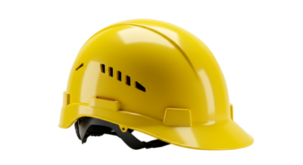 Close-up of a bright yellow safety helmet, a symbol of construction site safety and personal protective equipment
