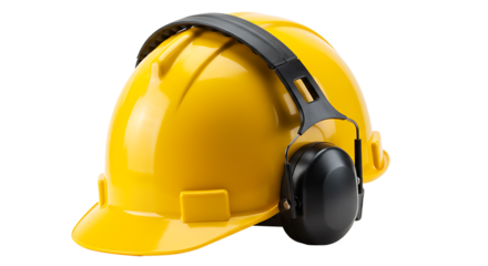 Yellow Hard Hat with Ear Protection for Safety and Construction Work
