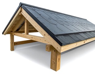 Wooden shed roof with dark gray shingles