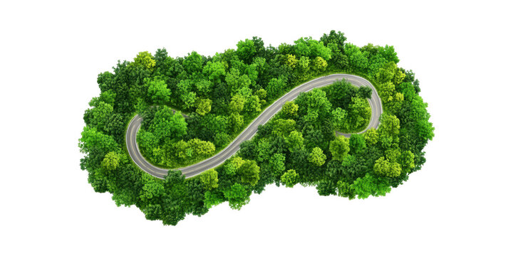 Infinity-Shaped Road Through Lush Forest. Symbolizing Endless Journey And Sustainability Isolated On Transparent Background