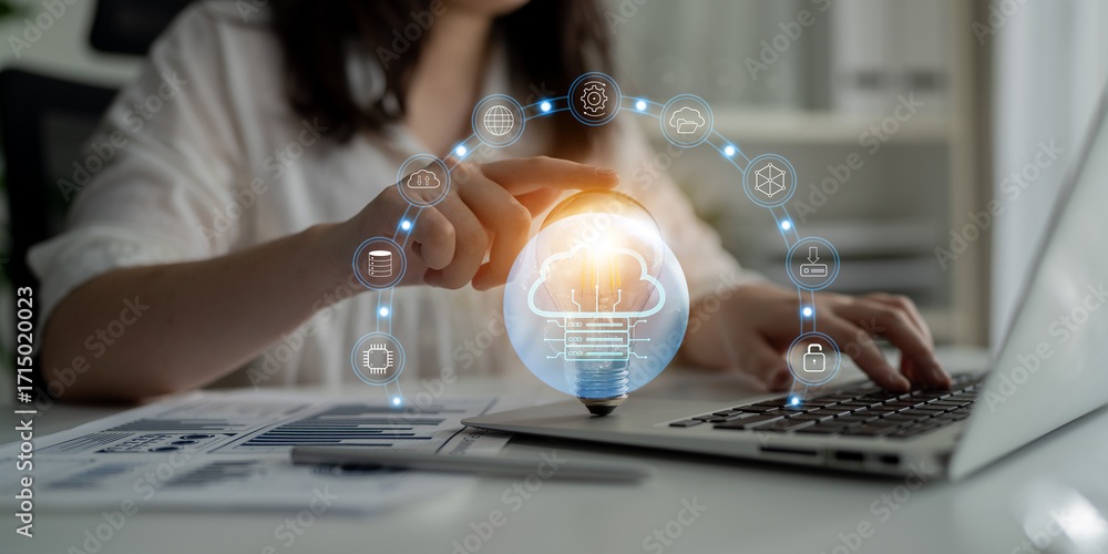 Poster global cloud computing network services and data storage solutions. empowering businesses with a sec