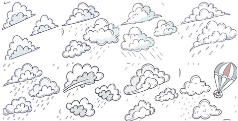 Cloud Illustrations with Hot Air Balloon