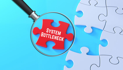 System Bottleneck message magnified on red puzzle background in 3D text banner style.