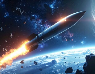 Obraz premium Rocket launching into space