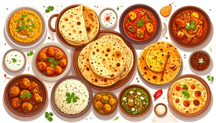Indian cuisine spread, top view
