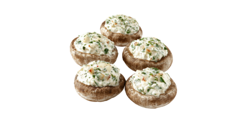 Stuffed Mushrooms With Creamy Herb Filling. Gourmet Appetizer For Entertaining And Parties Isolated On Transparent Background