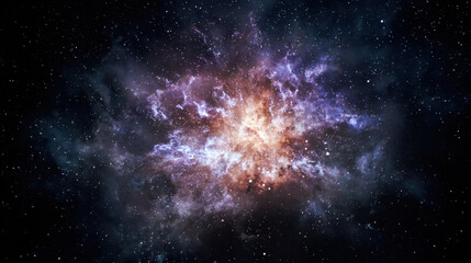 Obraz premium Vibrant cosmic explosion with swirling colors and bright star clusters in deep space surrounded by countless twinkling stars against a dark backdrop of the universe.