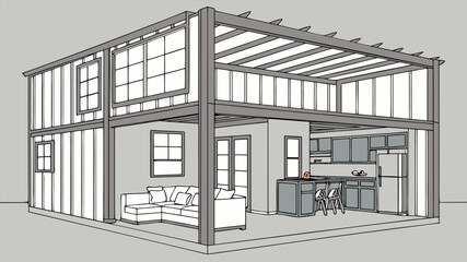 Modern Shipping Container House Interior Design Vector Art, Creative and Stylish Container Home Layouts, Minimalist Industrial Decor, and Functional Space Planning Illustrations