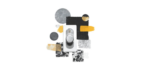 Fototapeta premium Abstract Art Composition Featuring Door Knob And Geometric Shapes. Modern Design And Creativity Isolated On Transparent Background