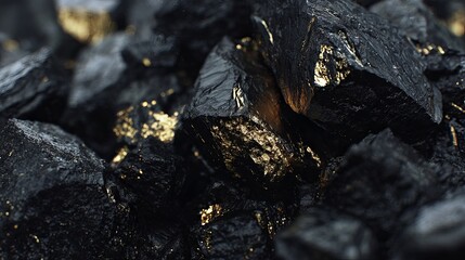 Stunning dark mineral chunks with shimmering gold veins create a luxurious, rich texture perfect for design.