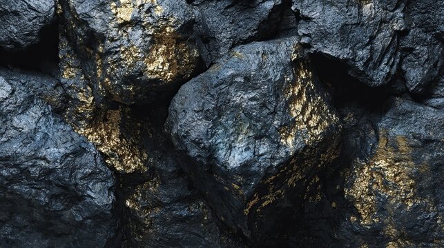 Rich dark coal veins laced with shimmering gold texture background, abstract geology - Powered by Adobe