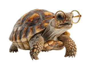 Naklejka premium Turtle in glasses poses playfully animal PNG, isolated on transparent background