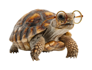Turtle in glasses poses playfully animal PNG, isolated on transparent background