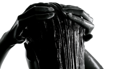 Hair care routine black and white artistic beauty PNG, isolated on transparent background