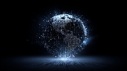 Digital glowing globe with abstract data streams, representing global connection and innovation