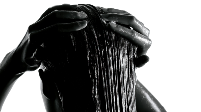 Hair care routine black and white artistic beauty PNG, isolated on transparent background