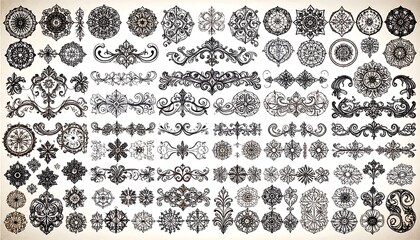 Fototapeta premium Extensive Collection of Ornate Black and White Decorative Elements