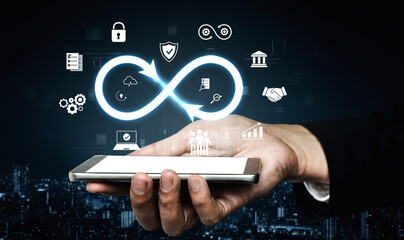 The infinity concept represents limitless innovation, creative growth, and embracing endless business opportunities for future advancement. Vouch