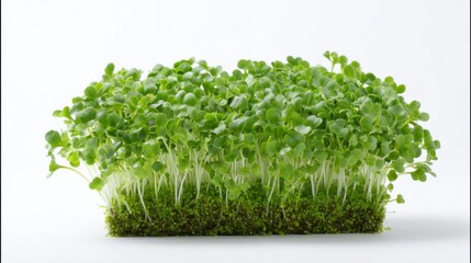 Fototapeta premium A lush patch of microgreens thrives indoors showcasing vibrant green leaves and delicate stems. Natural light enhances the freshness of this healthy nutrient-rich plant.