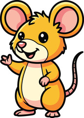 Obraz premium Cute cartoon mouse character waving hello in a friendly greeting gesture perfect for children's stories and animal-themed designs. vector
