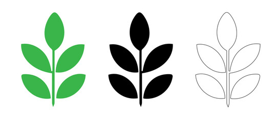 Obraz premium Three stylized plant icons in green, black, and white.
