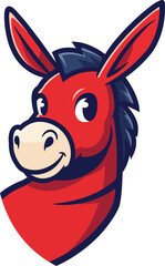 Red donkey mascot head cartoon character cute animal face adorable friendly farm livestock equine symbol vector