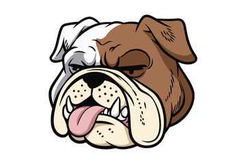 Stylized bulldog face with tongue out and droopy eyes