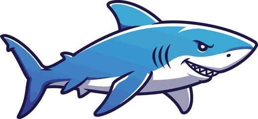 Cartoon great white shark smiling confidently underwater ocean marine life aquatic animal predator cute character design vector