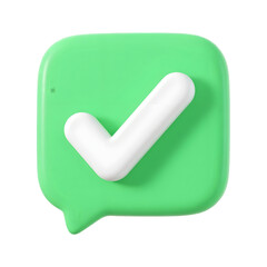 Green 3D Checkmark Icon Inside a Speech Bubble Notification Symbol