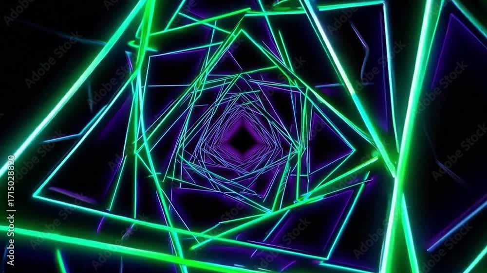Poster neon geometric tunnel: a vibrant and dynamic tunnel of geometric shapes, illuminated with neon light