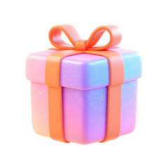 Sparkling Gift Box With Orange Ribbon And Bow Isolated On Transparent Background