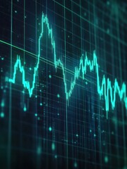 Graph displaying fluctuating data trends highlighted in bright blue against a dark grid background during a tech presentation