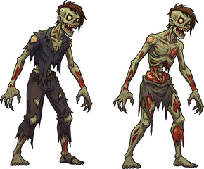 Fototapeta premium zombie, undead, horror, couple, exposed ribs, skeletal decay, monster, scary, Halloween, creepy, infected, vector, illustration, fantasy, character, walking dead, gore, nightmare, decayed, spooky