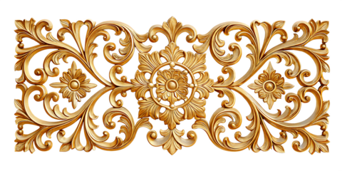 Ornate golden floral carving isolated on a transparent background