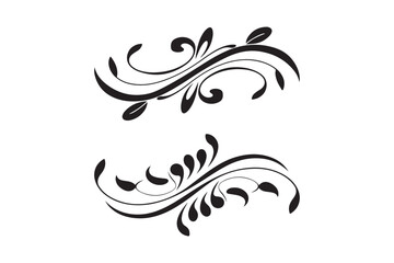 Elegant black flourishes with leaf accents on white background