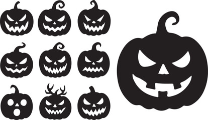 Set of scary halloween pumpkin faces – spooky carved jack O’lantern vector collection.eps