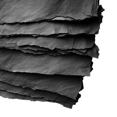 Texture of folded black toner paper, Detailed view of crumpled black toner paper, highlighting its rich texture and deep color, isolated on transparent background