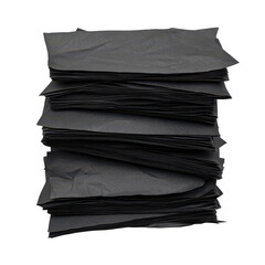 Texture of folded black toner paper, Detailed view of crumpled black toner paper, highlighting its rich texture and deep color, isolated on transparent background