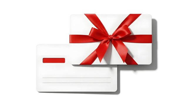 Gift card with red ribbon isolated on white background