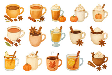 PNG Cozy autumn drinks illustration, element set on transparent background