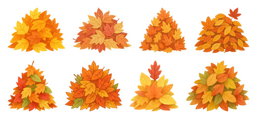 PNG Colorful autumn leaf piles illustration, element set on transparent background