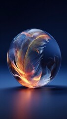 Glowing feather inside glass orb art