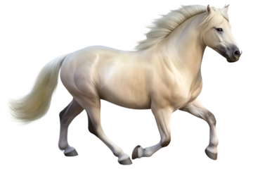 Majestic cream colored horse in motion isolated on white background