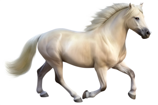 Majestic cream colored horse in motion isolated on white background