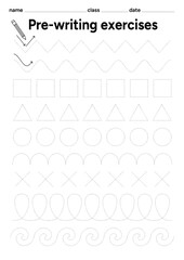 Pre-Writing Exercises Worksheet. Preschool Tracing Activities for Fine Motor Skills and Handwriting Practice.