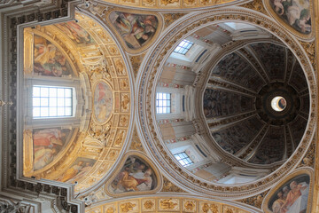Obraz premium Basilica of Saint Mary Major Rome frescoed dome and ceiling ornate stucco gold leaf Renaissance baroque decoration interior detail editorial use only. High quality photo
