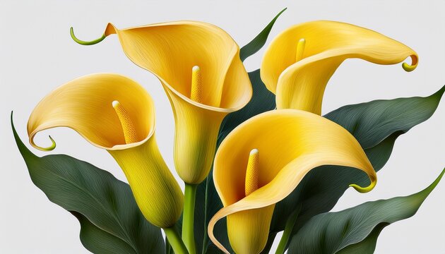 Elegant Yellow Calla Lilies With Delicate Petals And Vibrant Green Stems Isolated On Pnf Floral Design Weddings Greeting Cards And Botanical Themes
