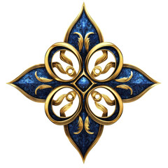 Symbol with gold and blu, A decorative symbol in gold and blue hues, conveying a sense of luxury and style, isolated on transparent background